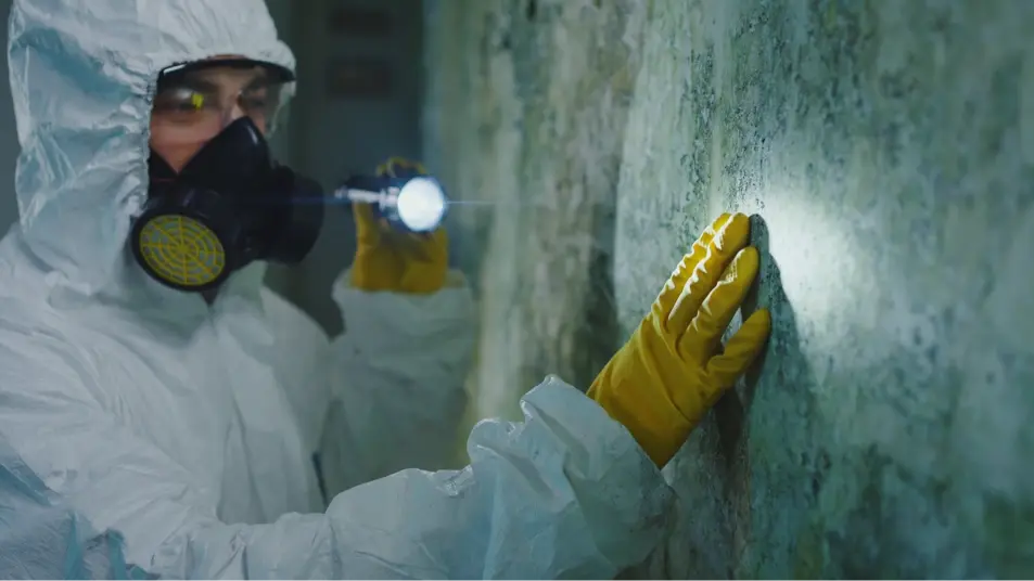 One of our technicians inspecting mold affected surface